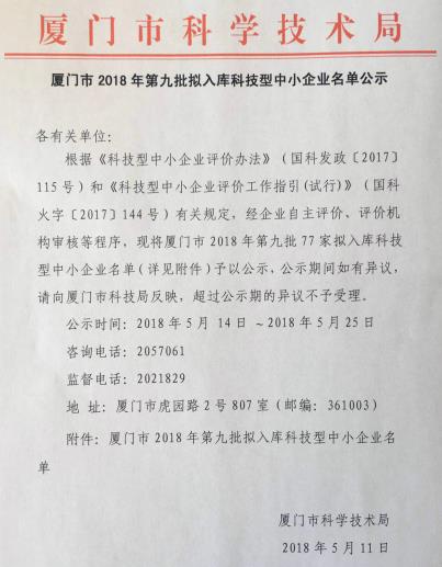 厦门市科技型中小企业