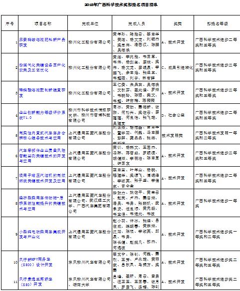 柳州市广西科学技术奖项目