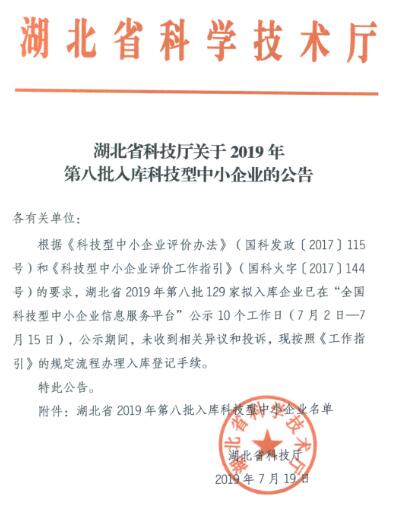 湖北省2019年科技型中小企业